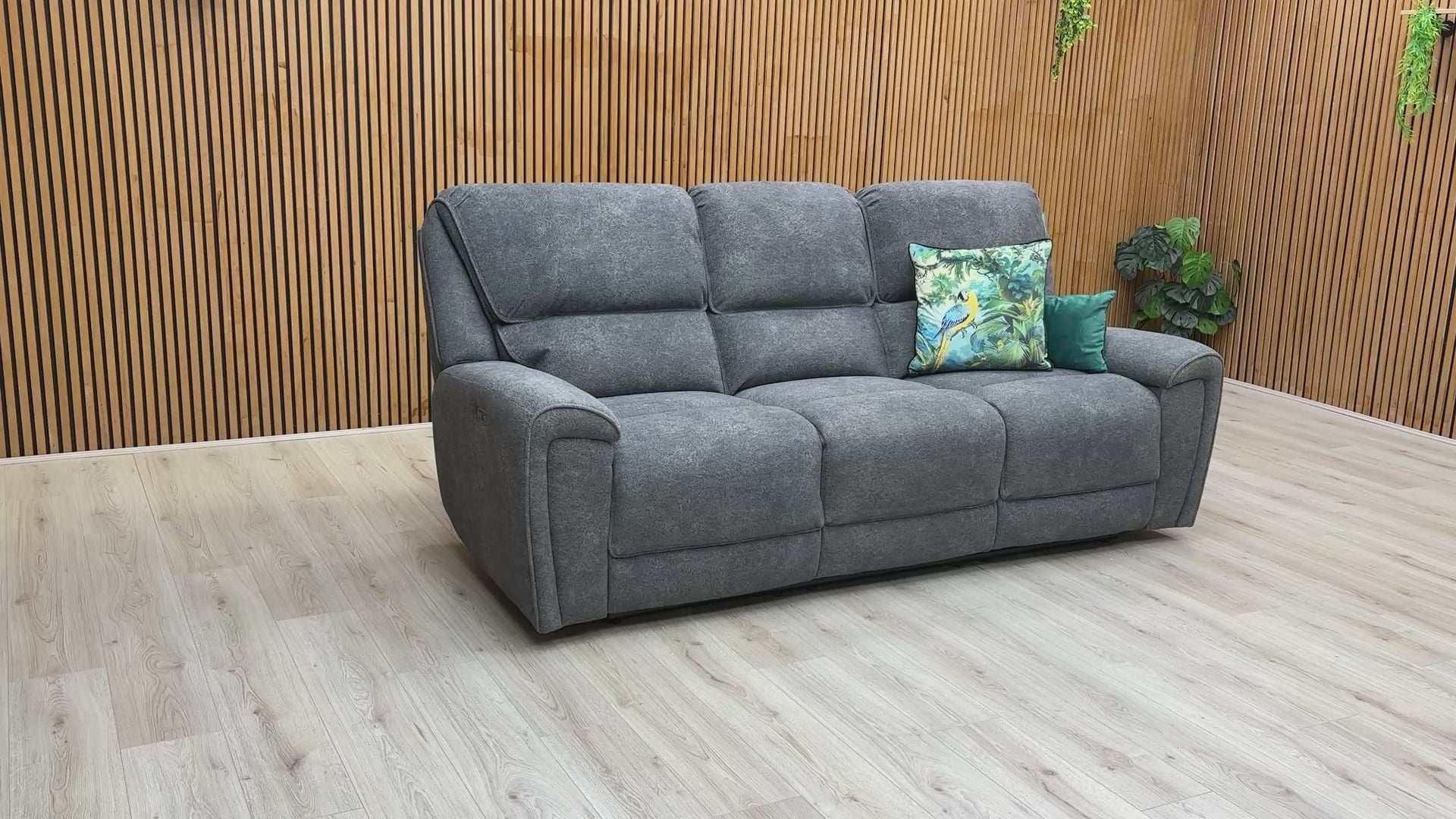 Video demonstrating the smooth electric power reclining function of the 3-seater sofa.