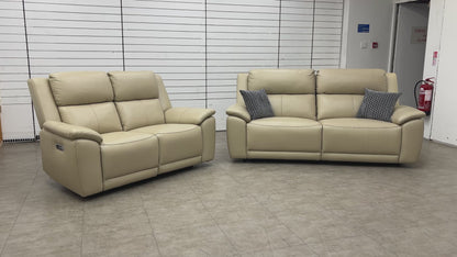‘Utah’ Pebble La-4305 Leather 3 + 2 Seater Power Recliner Sofa Set with Power Headrests and Power Lumbar
