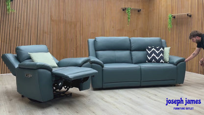 ‘Utah’ Midnight Jade Teal Matte Le-9324 Leather 3 Seater Power Recliner Sofa with Power Headrest and Power Lumbar + Power Chair with Heated Seat