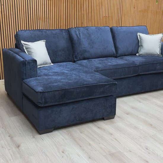 Video tour of the Thornbrook 'Chelsea' corner chaise sofa, showing the fabric sheen and build quality.