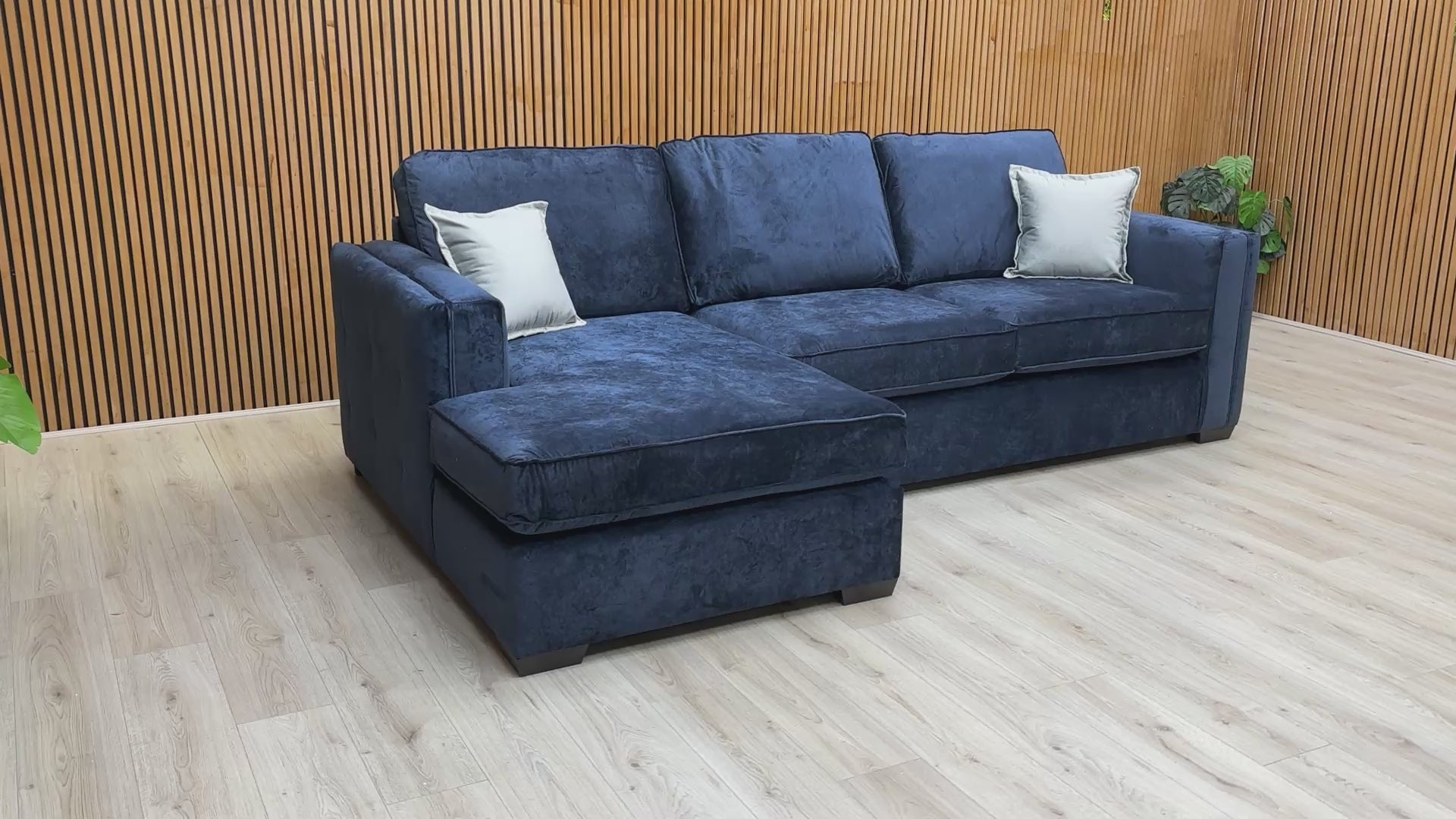 Video tour of the Thornbrook 'Chelsea' corner chaise sofa, showing the fabric sheen and build quality.
