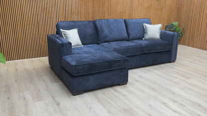 Video tour of the Thornbrook 'Chelsea' corner chaise sofa, showing the fabric sheen and build quality.