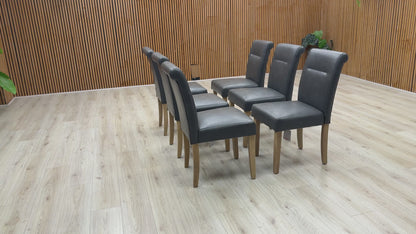 'Lewis' Dark Grey Set of 6 Roll Back Faux Leather Dining Chairs