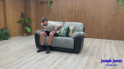 Video Of ‘Sienna’ contemporary 2-seater recliner sofa, beautifully tailored in ultra-soft, thick Grey Jumbo Cord fabric.