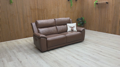 'Utah' Roast Lx-6414 Leather Power Recliner 3 Seater Sofa