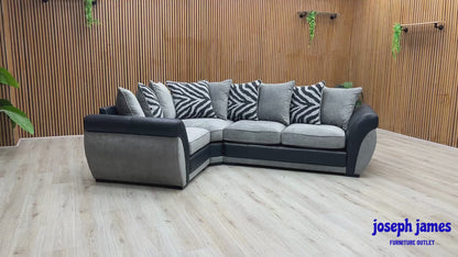 ‘Nova’ Grey Fabric Faux Leather Scatter Back Left Hand Facing Double Arm Corner Sofa