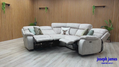 ‘Moreno’ Bfa-Bnn-R26 Cream Fabric Large Power Recliner Corner Sofa with Armless power unit