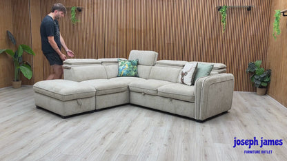 ‘Rodney’ Oatmeal Fabric Left Hand Facing Corner Sofa Bed with Storage