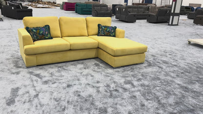 ‘Freya’ Lemon Plaza Linen 4 Seater REVERSIBLE Lounger Sofa