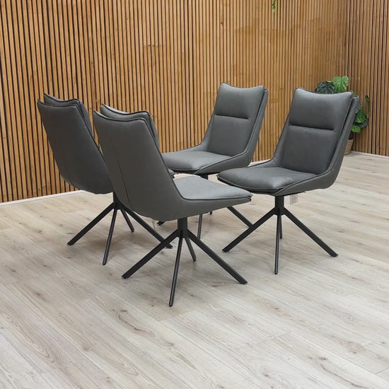 Video : Furniture Village ‘Catalina’ Dark Grey Faux Leather Swivel Dining Chair demonstrating its rotation/swivel function.