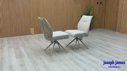 ‘Mirage’ Neutral Fabric Pair of Armless Swivel Dining Chairs
