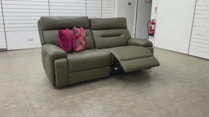 'Cinemax' La-4829 Natural Olive Leather 3 Seater Power Recliner Sofa with Power Headrests