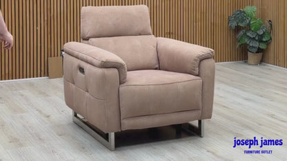 ‘Moet’ Dexter Sand Beige Velvet Fabric Power Recliner Chair with Telescopic Headrest