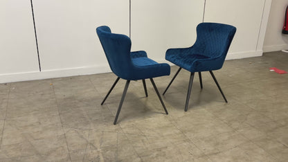 'Messina' Royal Blue Velvet Set of 2 Dining Chairs