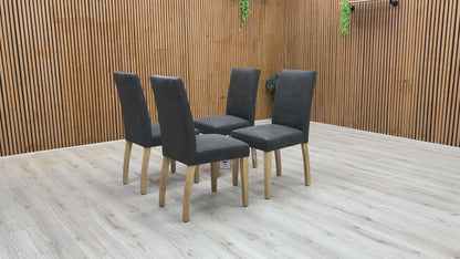 Video thumbnail demonstrating the features, size, and style of the Furnitureland 'Augusta' Grey Upholstered Dining Chair.