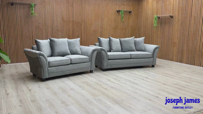 ‘Leila’ Grey Velvet Fabric 3 + 2 Seater Scatter Back Sofa Set