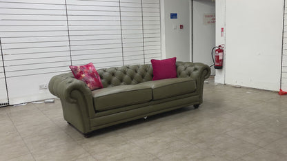 'Savannah' Khaki Leather 3 Seater Sofa