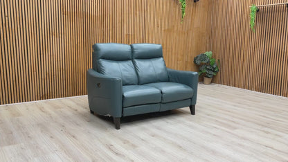 World of Leather Compact Collection ‘Petit’ Bv-301e Lake Green Leather 2 Seater Power Recliner Sofa