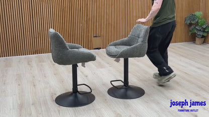 'Kiara' Ash Grey Fabric Pair of Swivel Bar Stools