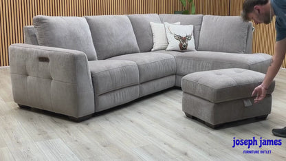 ‘Dinky’ Manhattan Nutmeg Fabric Corner Chaise End Sofa + Large Storage Footstool