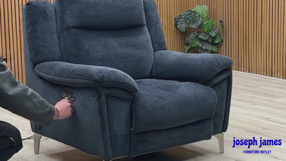 ‘Panache' Manhattan Indigo 58009 Fabric 2 Seater Power Recliner + Chair Sofa Set