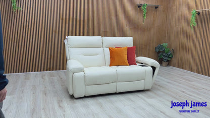 ‘Cinemax’ White Le-9307 Leather 2 Seater Media Arm Power Recliner Sofa with Power Headrests