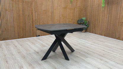 'Warrior' Grey Sintered Stone Swivel Extending Dining Table