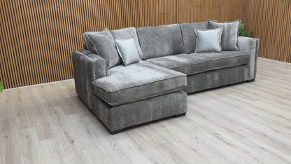 Video walkaround of the Thornbrook 'Chelsea' left-hand corner sofa, showcasing the fabric and overall design.