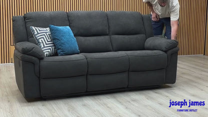 ‘Albion’ Charcoal Grey Chenille Fabric 3 Seater High Back Manual Recliner Sofa