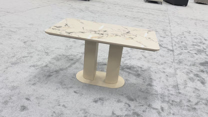 'Avorio' Ceramic Marble-effect Fixed Dining Table