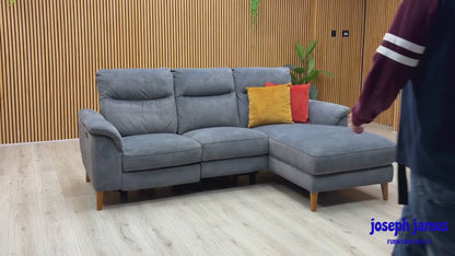 'Morgan' Dexter Shadow Grey Velvet Fabric Right Hand Facing 3 Seater Power Recliner Sofa with Chaise End