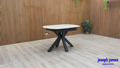 ‘Raul’ Travertine Ceramic Top 120cm Swivel Extending Dining Table