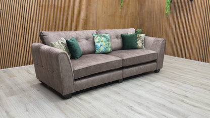 ‘Mariah’ Dapple Chocolate-Tri Chrome Insert Fabric 4 Seater Classic Back Split Frame Sofa