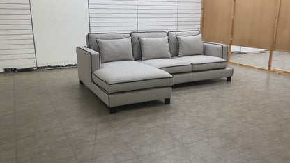 ‘Demure’ Silver Demure Textured and Velvet Left Hand Facing Arm 4 Seater Chaise Sofa
