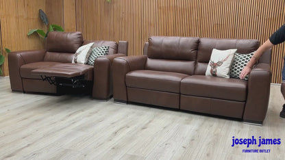 ‘Viali’ Cometa Brown 2874 Leather 3 + 2 Seater Power Recliner Sofa Set