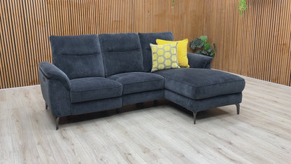 ‘Morgan’ Manhattan Indigo Fabric 3 Seater Power Recliner Sofa with Chaise End