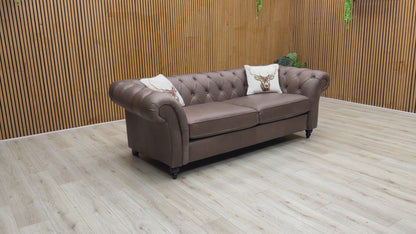 ‘Gosford’ Texas Brown 100% Italian Leather 3 Seater Chesterfield Sofa