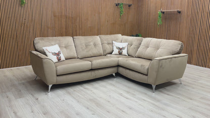 ‘Dawson' Mink Dawson Velvet Left Hand Facing 3 Seater Corner Sofa