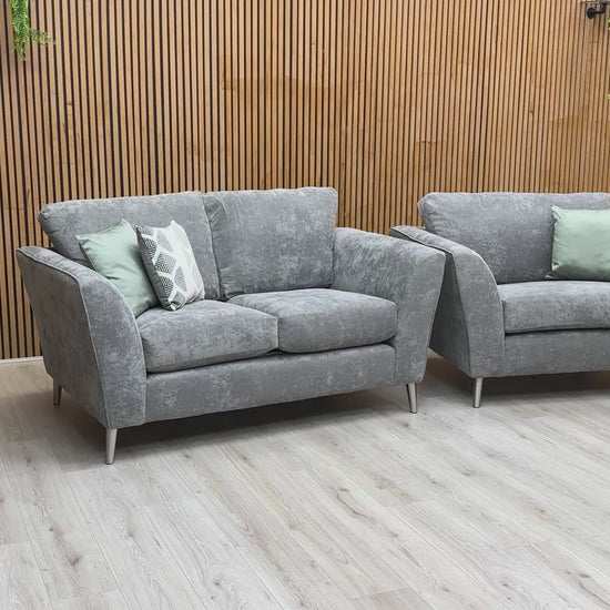 Video tour of the 'Lana' 2-seater sofa and love chair, demonstrating the fabric texture, seating comfort, and build quality.