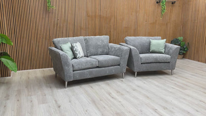 Video tour of the 'Lana' 2-seater sofa and love chair, demonstrating the fabric texture, seating comfort, and build quality.