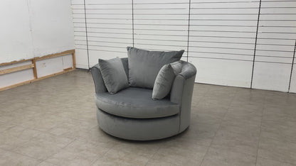 'Kian' Dove Sensual Velvet Large Swivel Chair with Plain Scatter Cushions