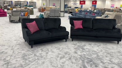 ‘Bella' Black Velvet 3 + 2 Seater Sofa Set