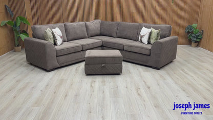 'Orka' Cocoa Brown Plaza Linen Fabric Large Corner Sofa + Large Storage Footstool