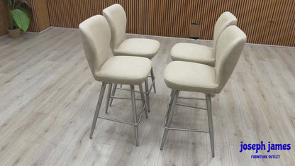 'Elegante' Ivory White Faux Leather Set of 4 Swivel Bar Stools