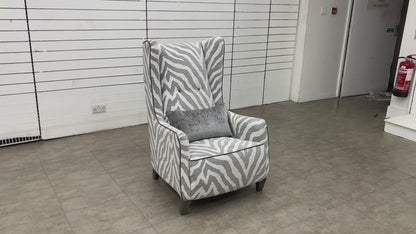 ‘Zanzibar’ Zebra Pattern Fabric Winged Accent Chair