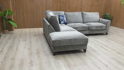 Video tour of the ‘Legend’ corner sofa, demonstrating the soft texture of the grey fabric and the supportive FoamFlex™ seat cushions.