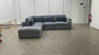 ‘Humphrey’ Denim Blue Fabric 5 Piece Modular Corner Group Sofa with Storage Footstool