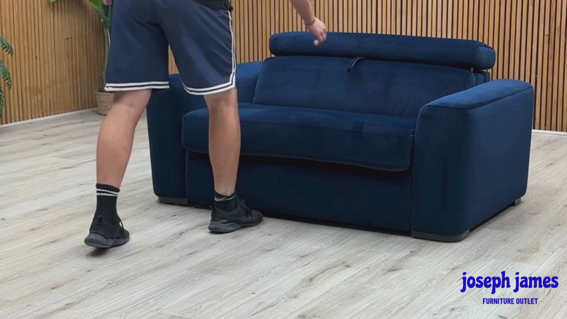 Video Of ‘Infinity’ contemporary 2-in-1 large sleeper chair and single sofa bed, beautifully upholstered in a striking, rich Meg R28 Navy Blue fabric.