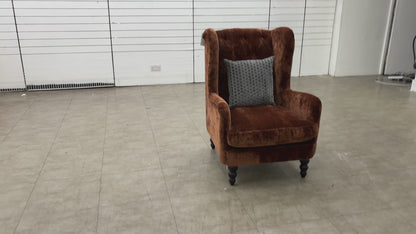 'Kensington' Luxury Chenille Rust All Over Wing Chair