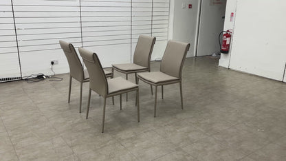 ‘Pierre Talia’ Taupe Leather Dining Chairs - Set of 4
